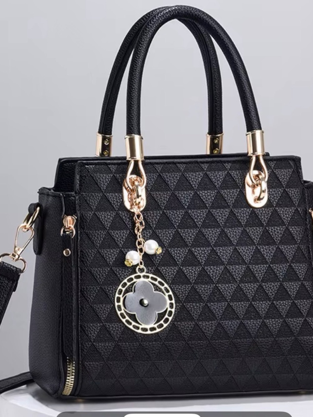 Classic Black Satchel with Gold Hardware and Charm